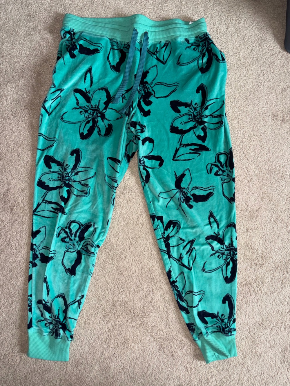 LuLaRoe Soft Cozy Teal Joggers with Black Floral Sketch